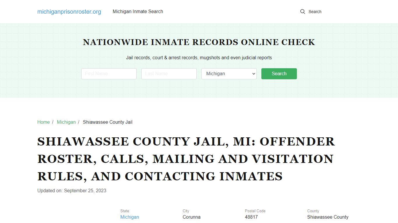 Shiawassee County Jail, MI: Inmate Search, Visitation & Contact Info